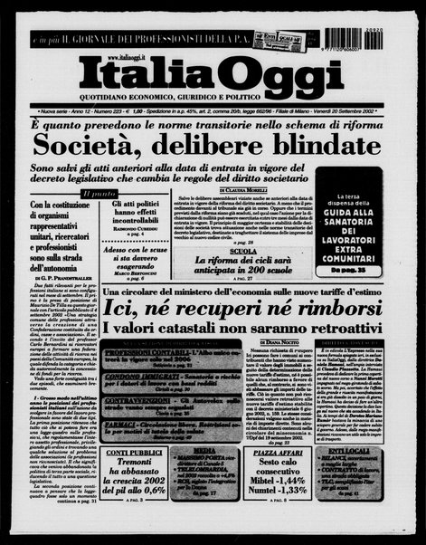 Italia oggi : quotidiano di economia finanza e politica